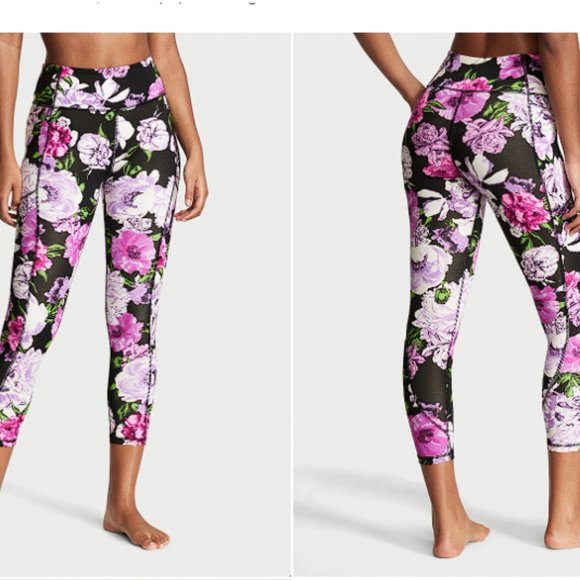 Victoria's Secret Pants - VS 7/8 Length Essential Pocket Legging Pretty Floral Black Pink Purple NWT